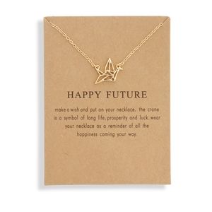 Crane Happy Future Origami Gold Wish Necklace NWT